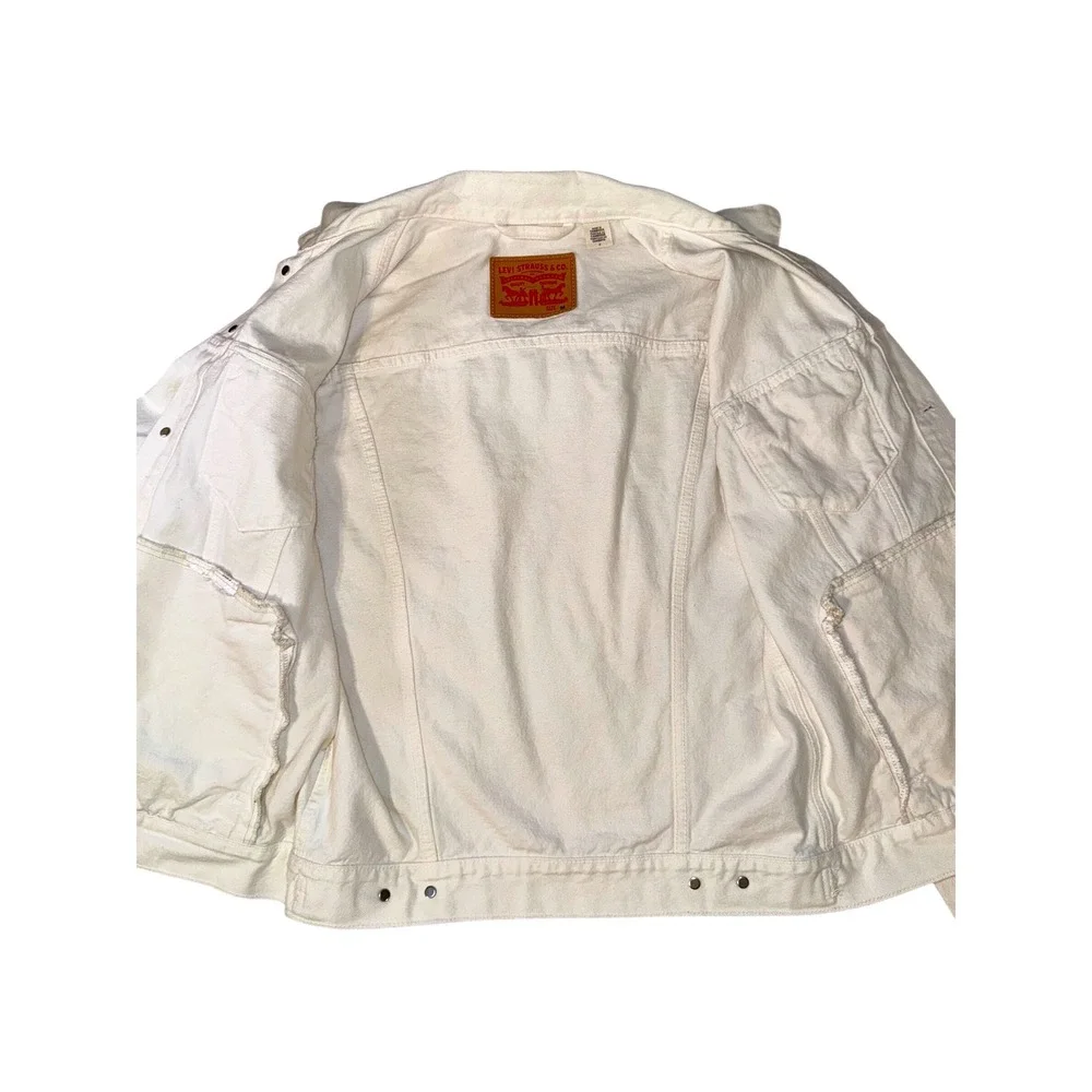 Levis Mens Trucker Jacket Cream Off White Denim Button Up Coat Size Medium - Picture 5 of 16